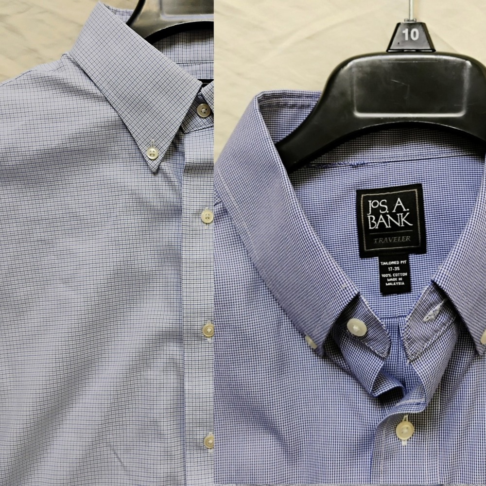 2 shirts Jos A Bank Traveler Dress Mens 17 35 Blue Traditional Fit/tailored fit